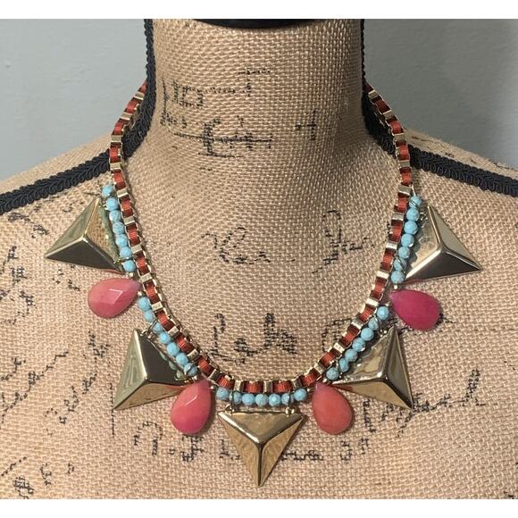 Couture Rhinestone Precious Gemstone Boho Geometric Bib Necklace 18" Zoe + Syd - Picture 1 of 7